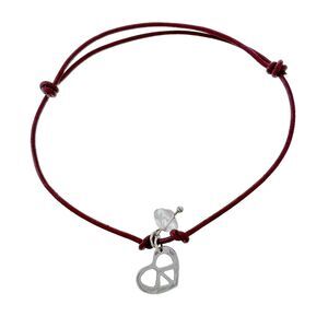 Vintage Sterling Silver 925 Peace Heart Quartz Leather Adjustable Bracelet